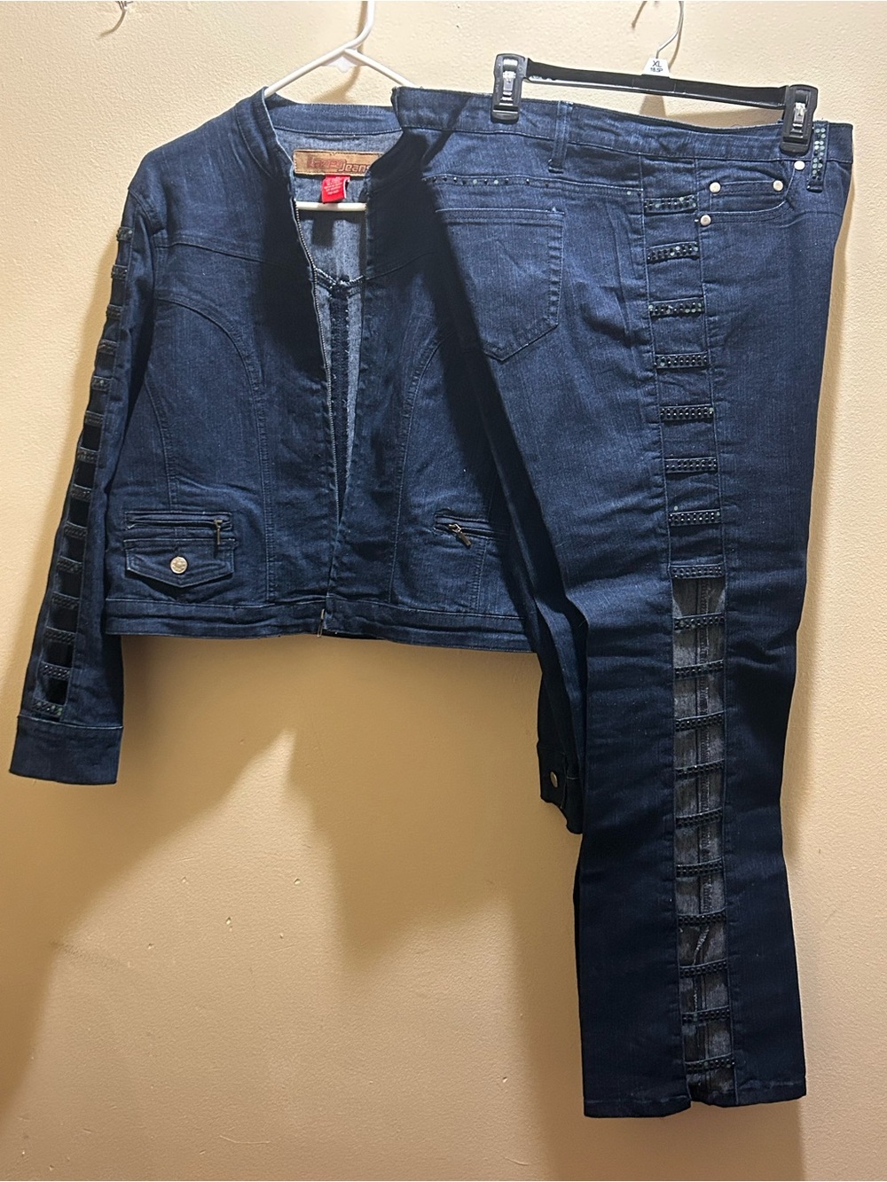 Dark Indigo Women's Stretch Jeans with Ladder Trim